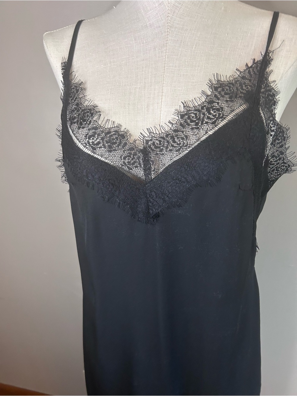Nasty Gal Black Lace-Trim Satin Slip Dress - Picture 2 of 6